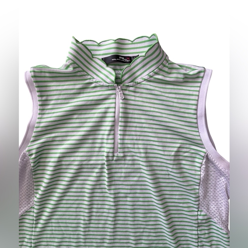 RLX Ralph Lauren Green White Striped Sleeveless Golf Top Scalloped  Size L